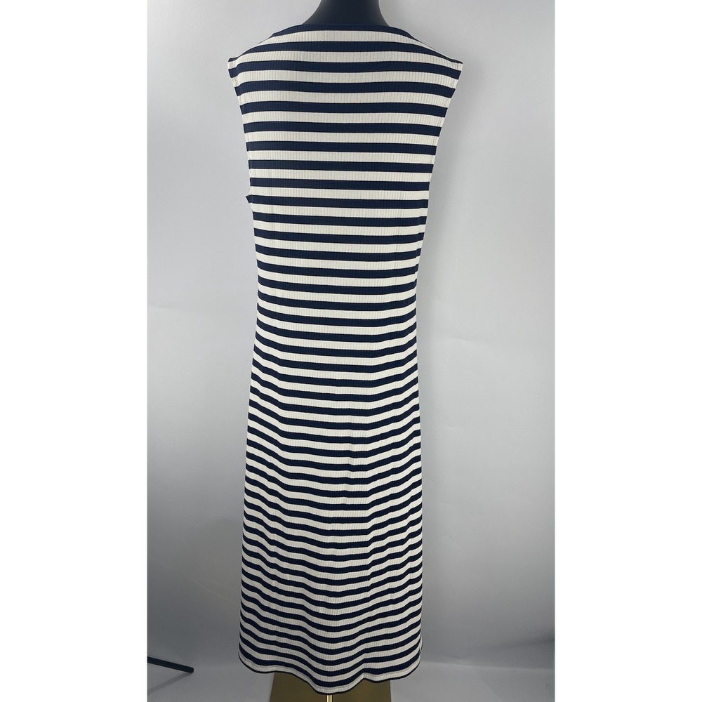 J.CREW Ribbed Midi Dress Navy White Stripe Boatneck Casual Preppy Nautical XL - Picture 3 of 11